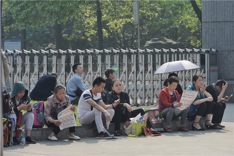 长假第一天成都一学校小升初面谈 家长烈日下等待（图） - 7