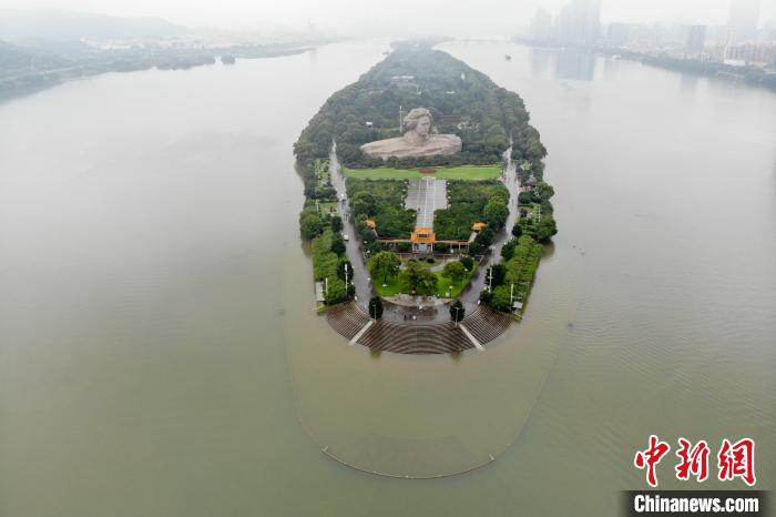 图为7月10日,橘子洲景区亲水平台被淹. 杨华峰 摄