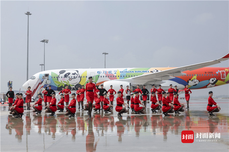 川航首架A350熊猫客机抵川 首届中国大