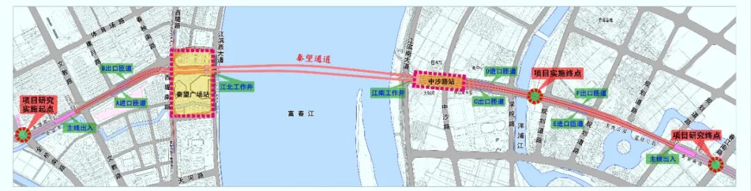 秦望通道总平面布置图隧道全长2868米,连接富阳主城区秦望路和杭州