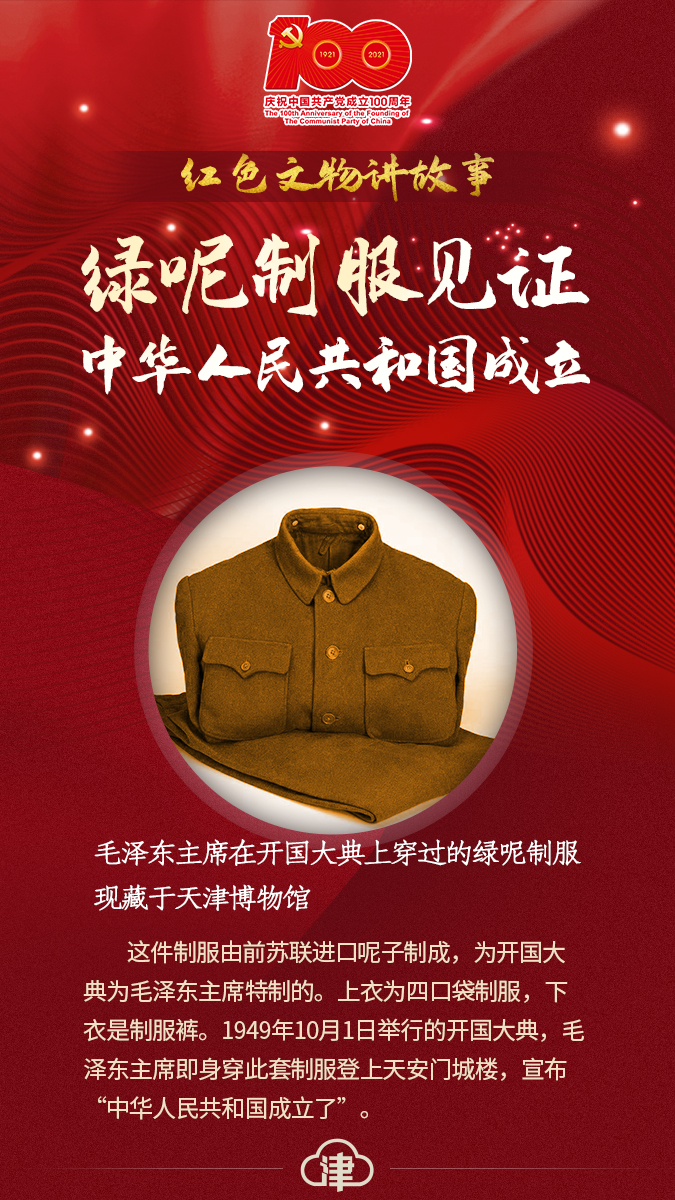 红色文物讲故事百期有声海报第59期绿呢制服见证中华人民共和国成立
