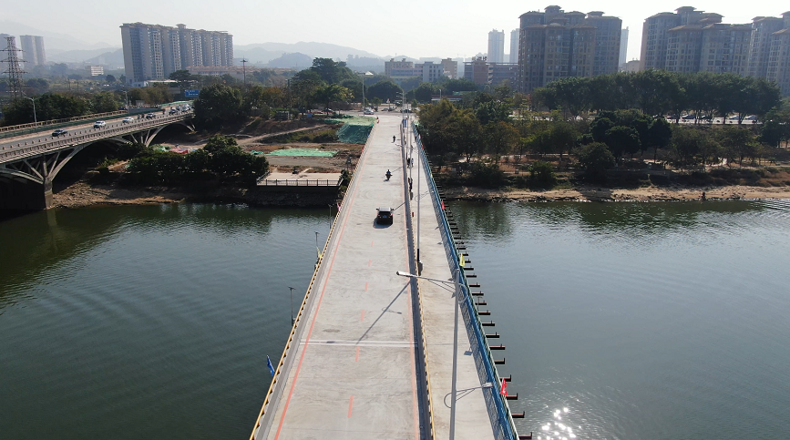 雁塔大桥临时便桥由荔城往增江方向正式通车