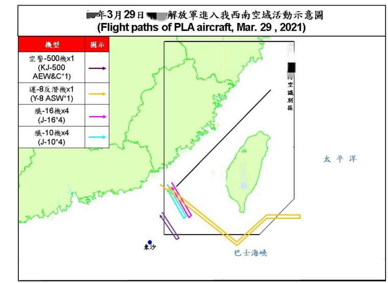 1架次运-8反潜机,以及歼-16,歼-10战机各4架次29日进入台湾西南空域