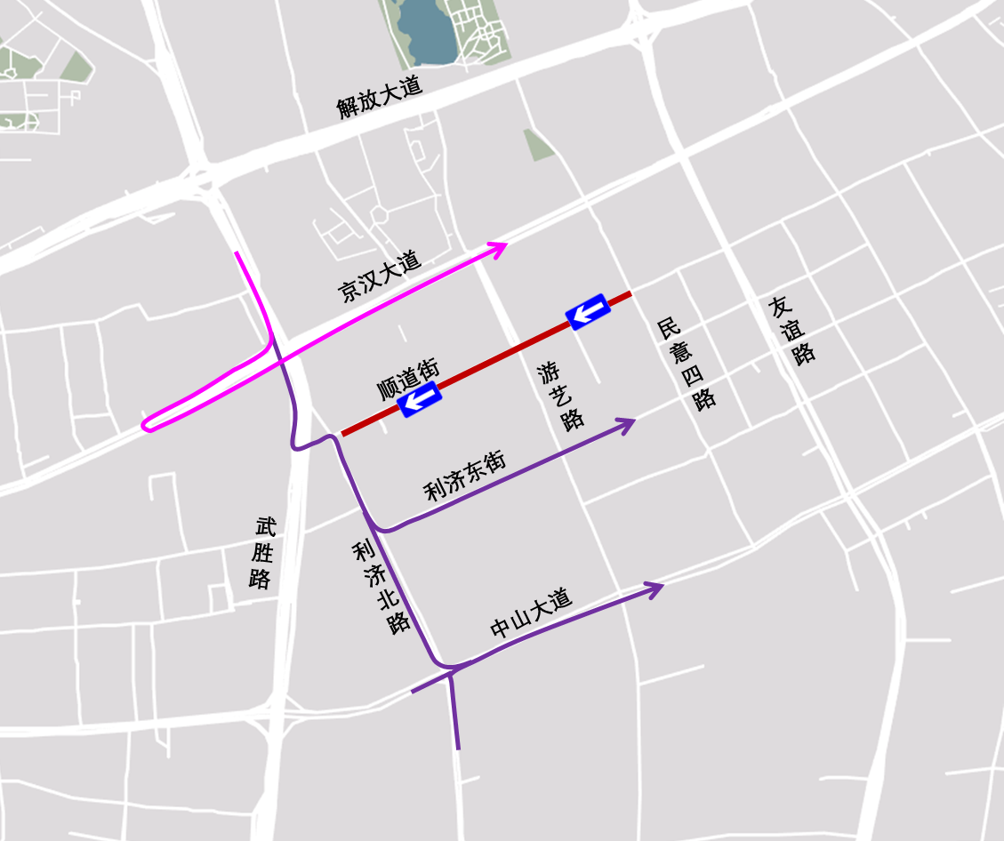 4月5日前硚口区顺道街改为单行道