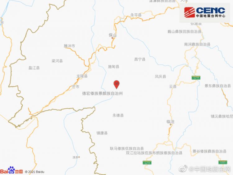 云南保山市施甸县附近发生4.7地震,震源深度8千米