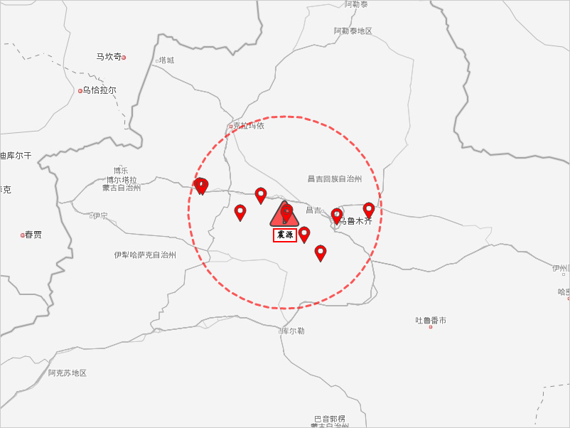 正式速报:05月05日01时28分新疆昌吉州呼图壁县发生3.