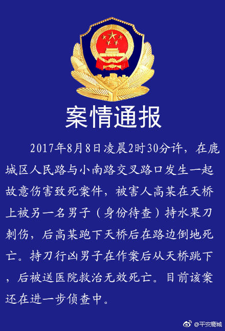 温州一男子当街被刺死 行凶者跳天桥后身亡