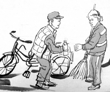 "大姐,你扫大街辛苦了!"郭劲松画