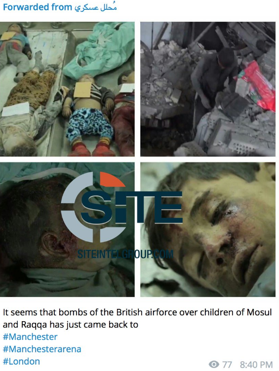 is支持者庆祝曼彻斯特爆炸案:英军在叙利亚扔的炸弹回国了
