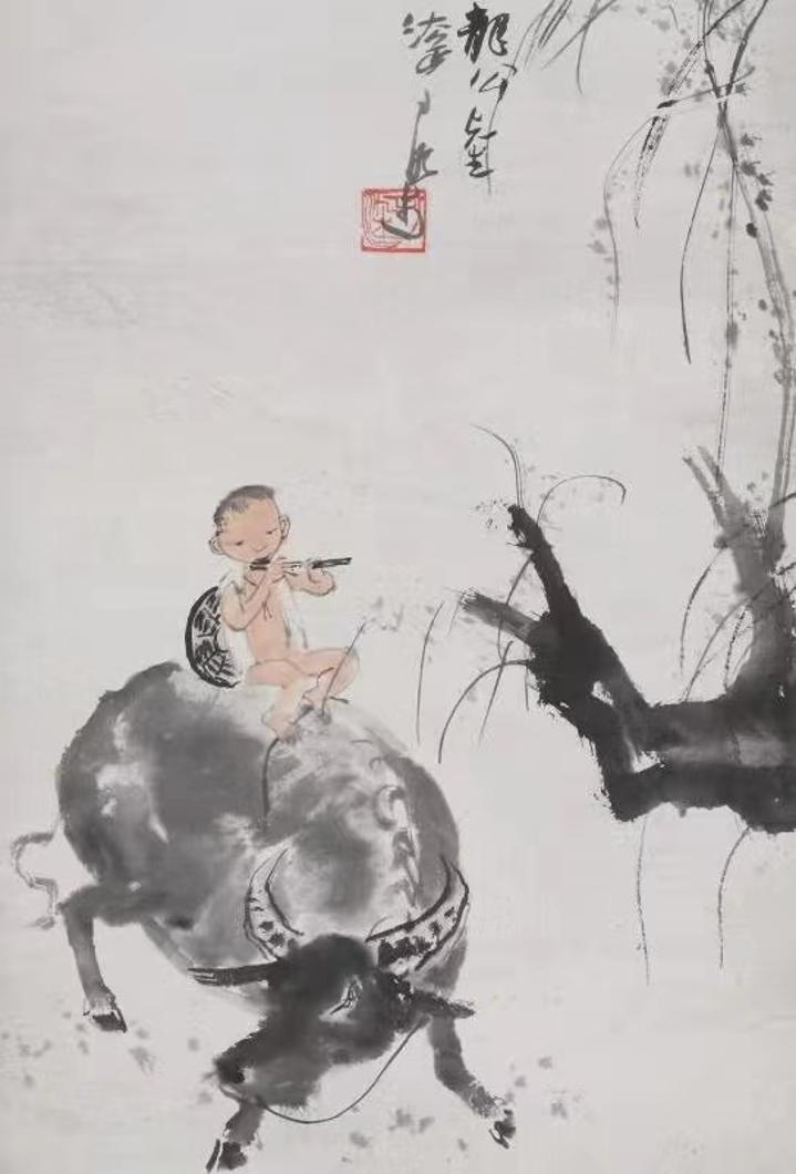 李可染牧童牛背吹笛图轴在辽博展出