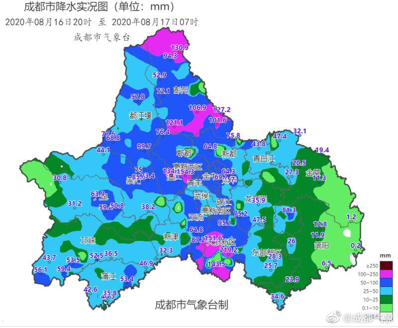 成都昨晚最大降雨出现在天府新区 今天全市雨还会持续,中雨为主